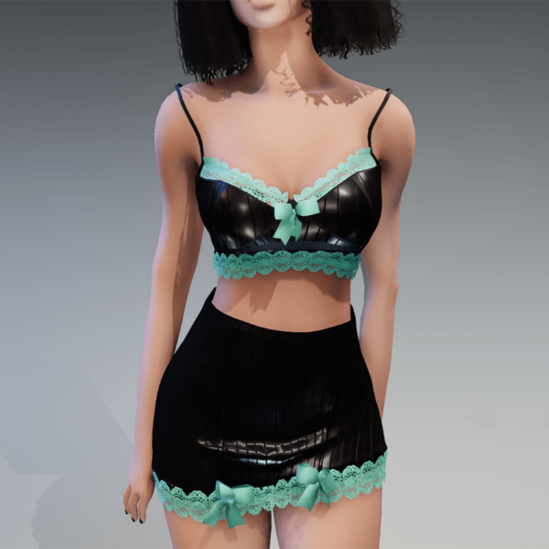 Cute Top&Skirt Dress in Black & Mint