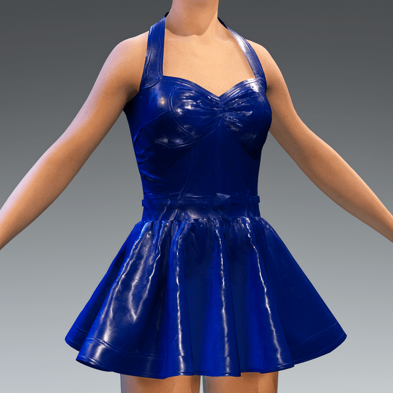 Latex Rubber Dress Short Blue