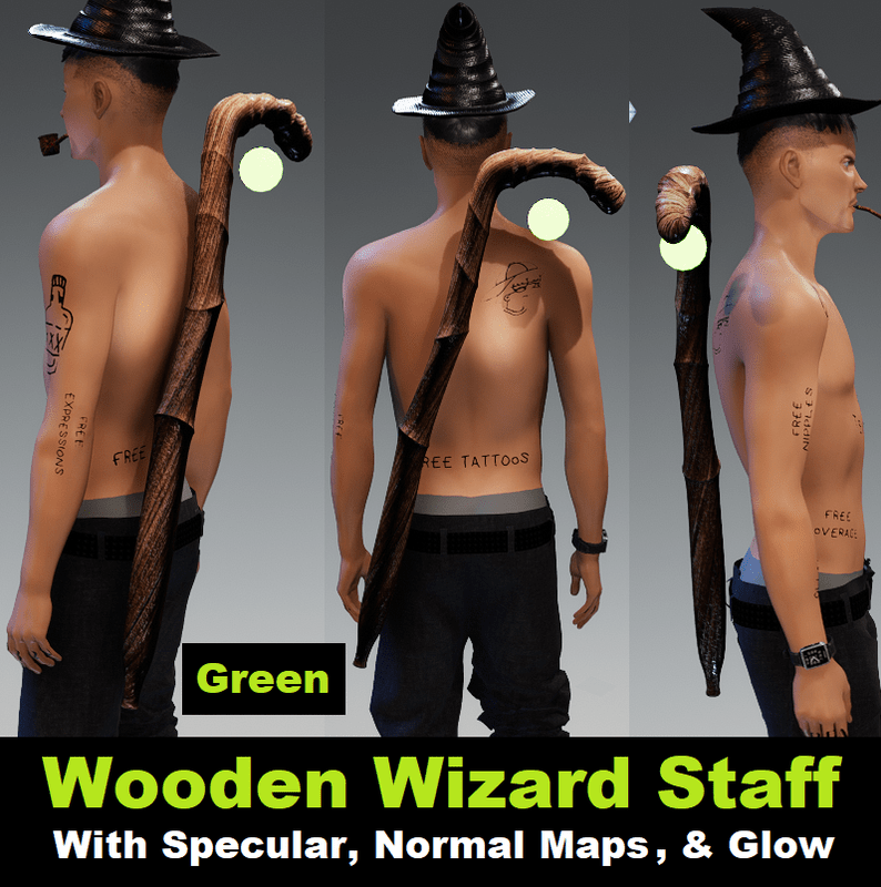 Wooden Wizard Staff - Green Orb