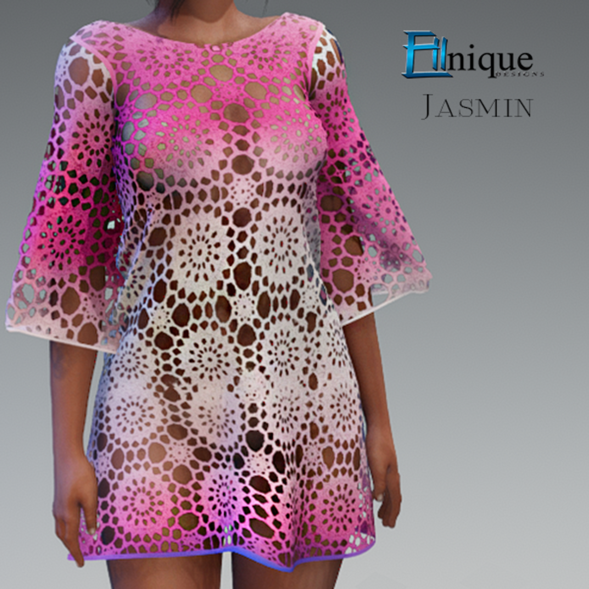 Jasmin Pink White Mix Crochet Boho Dress