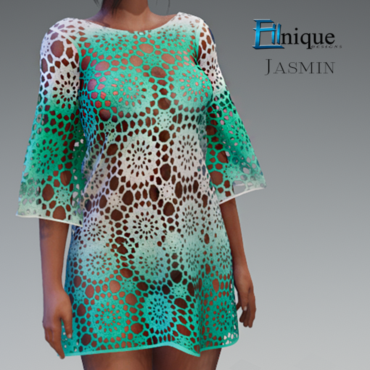 Jasmin Teal White Mix Crochet Boho Dress