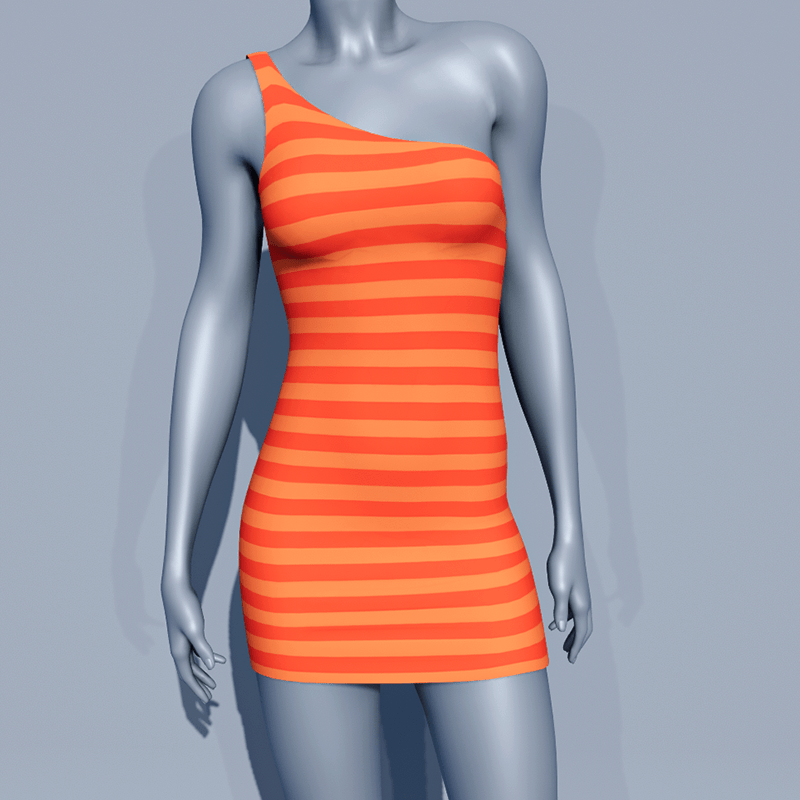One Shoulder Striped Dress - Orange