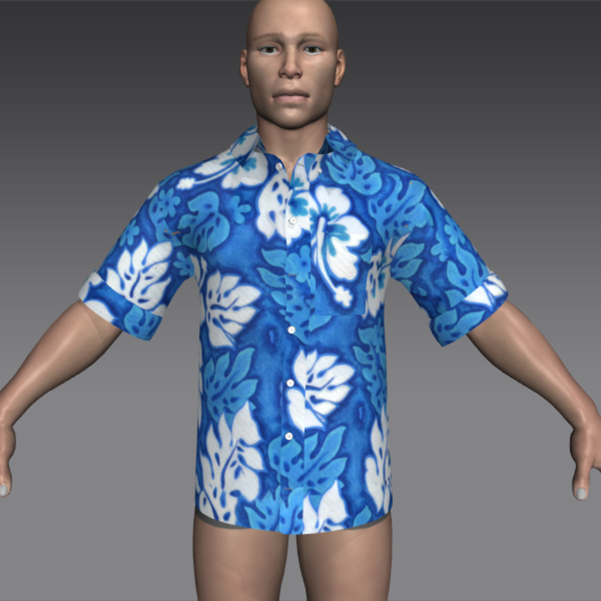 men's hawaiian print shirt-- cerulean