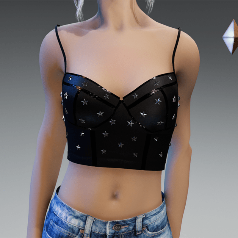 Leather Top with Stars in Black