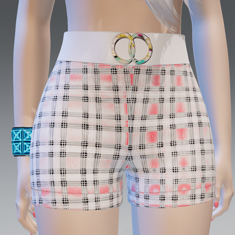 High Shorts w/Leather Belt White-Plaid - Female