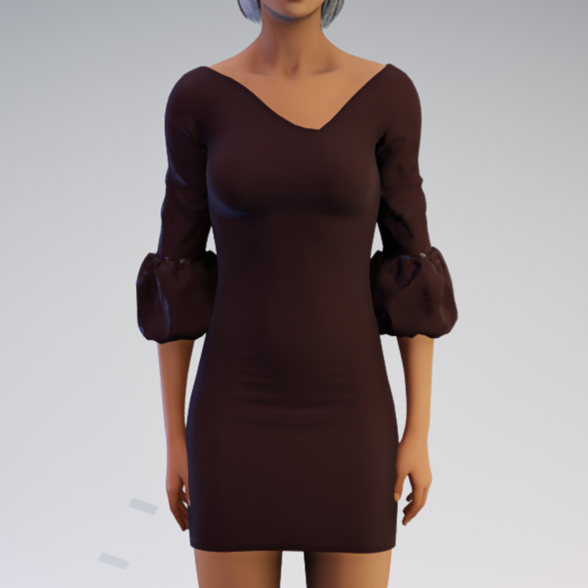 Bell-sleeve Dress - Brown Rayon