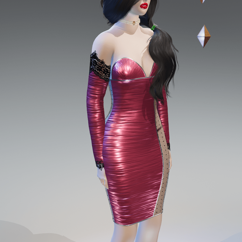 Pink Laced-Sides Arm-Gloves Ruched Bodycon Dress - Female