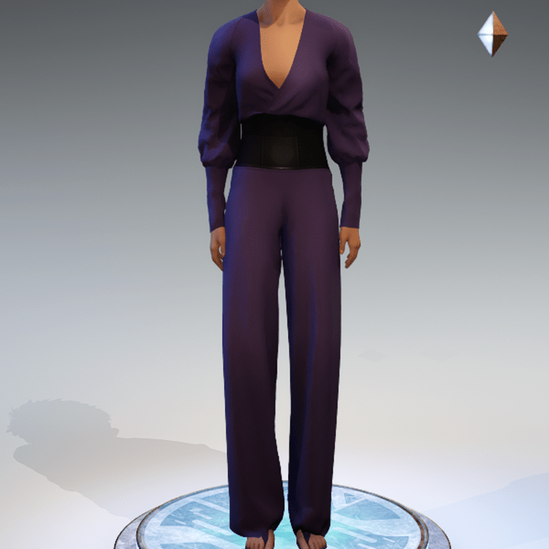 Wrapped Pantsuit - Linen and Leather - Purple