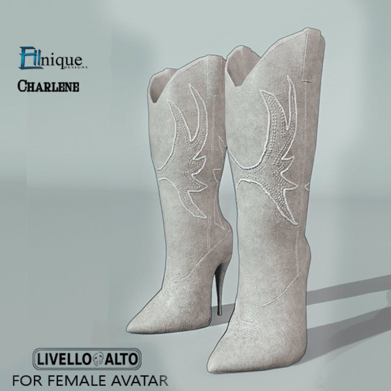 Charlene-Cowgirl Boots, Cream -for LIVELLO ALTO Female Avatar