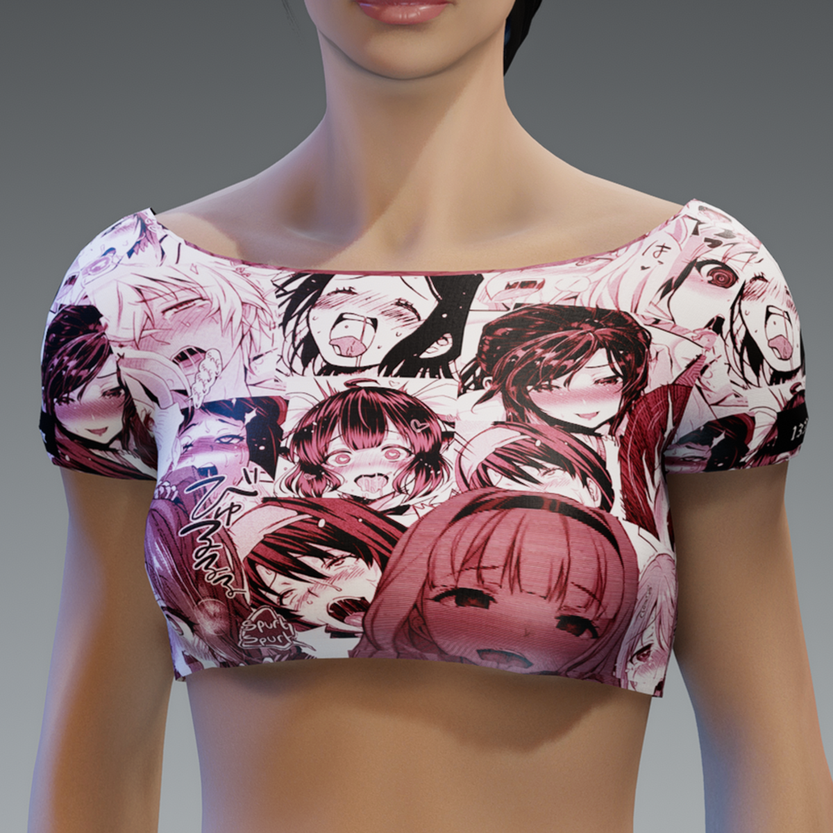Women's Pink Tint Ahegao Print Crop Tee