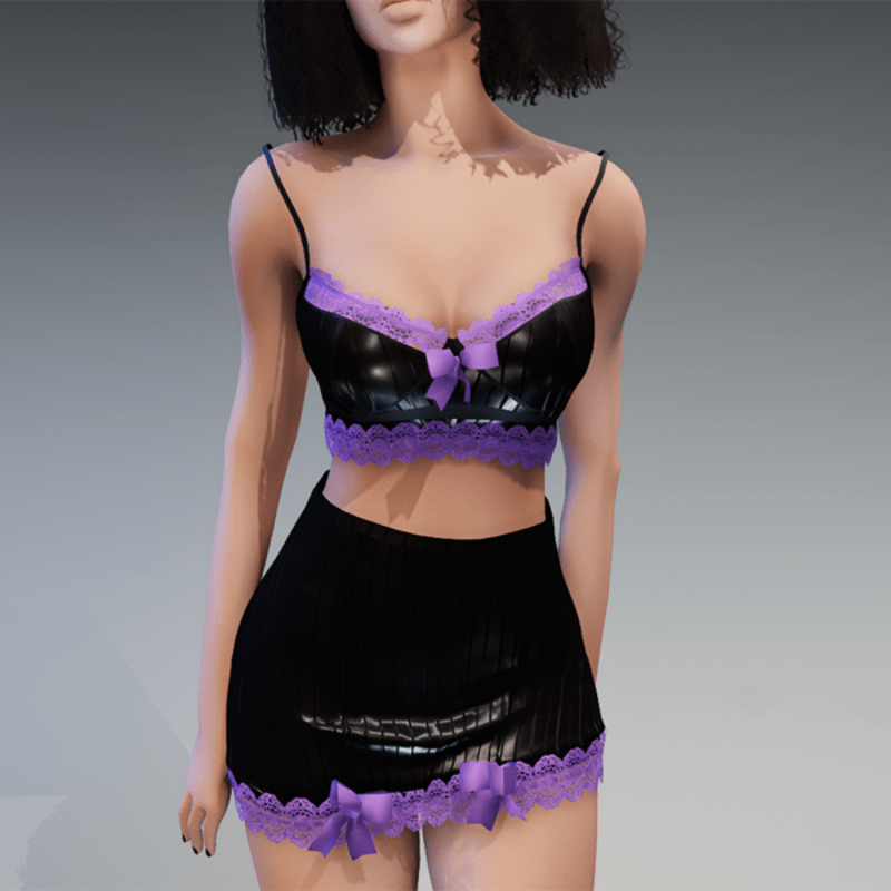 Cute Top&Skirt Dress in Black & Lilac