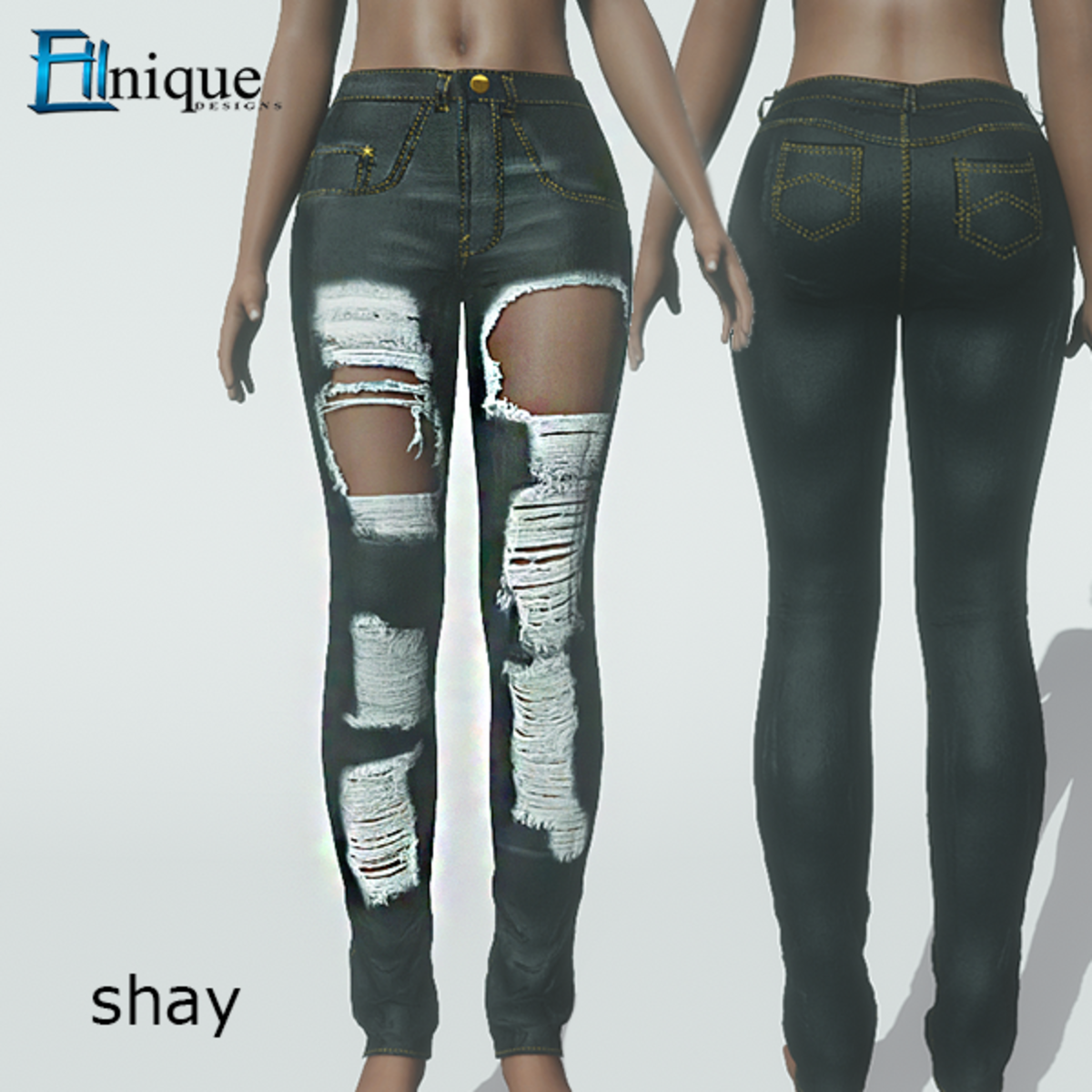 Shay Dark Blue Nearly Black Ripped Jeans