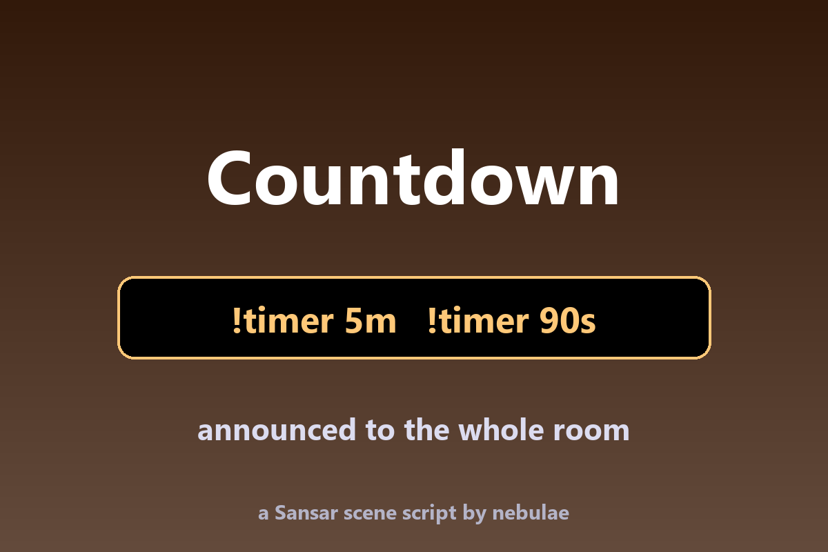 Countdown - room-wide timer from chat (!timer 5m)