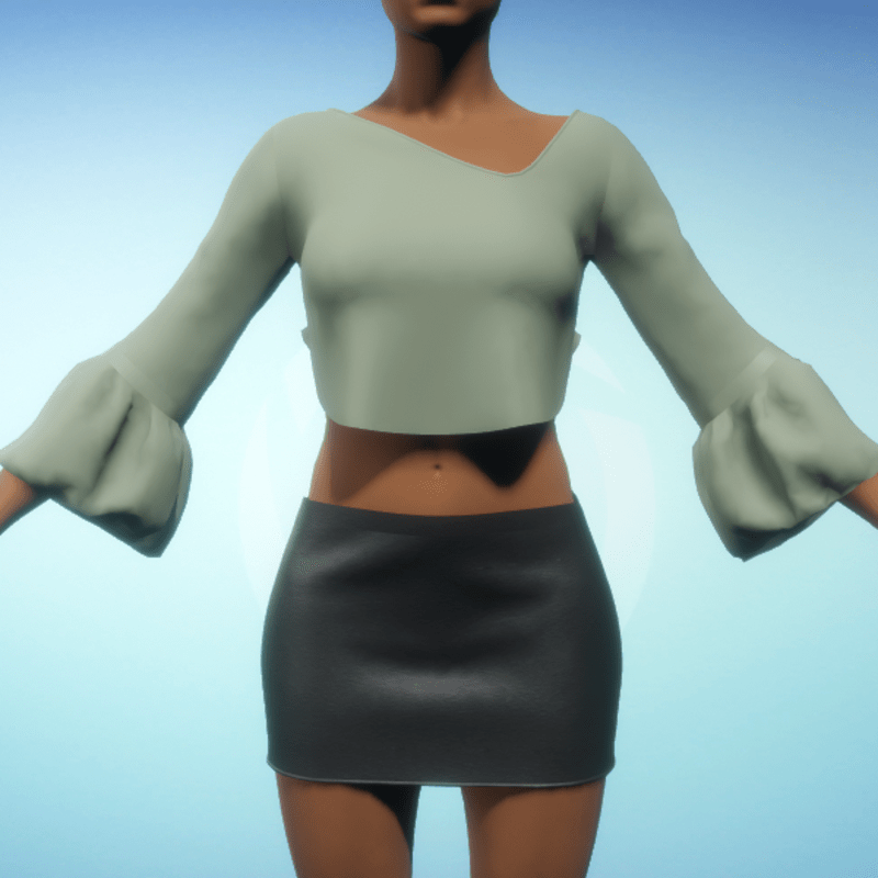 Cropped Bell-sleeve Top - Green Chiffon