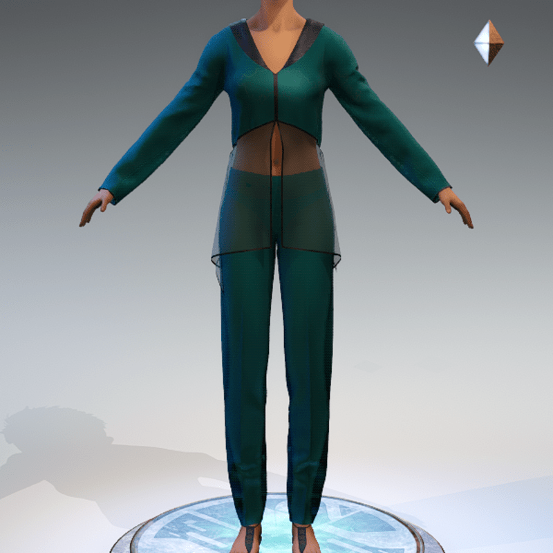 Sheer Tunic Suit - Seafoam Wool