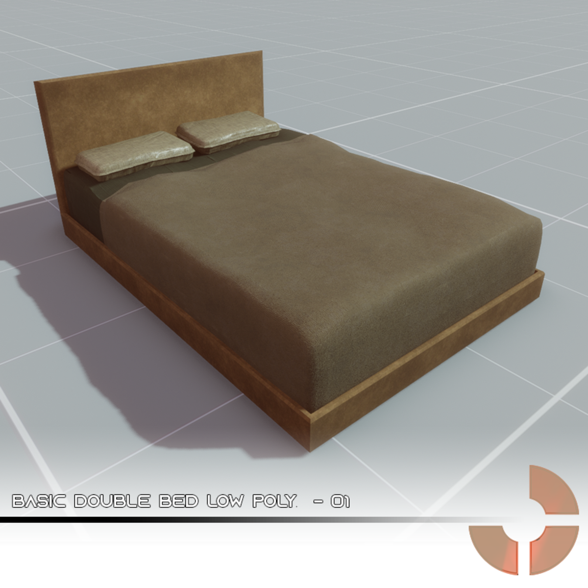 Basic Double Bed low poly - 01