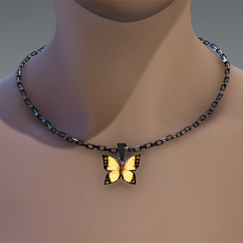 Yellow emissive butterfly chain necklace