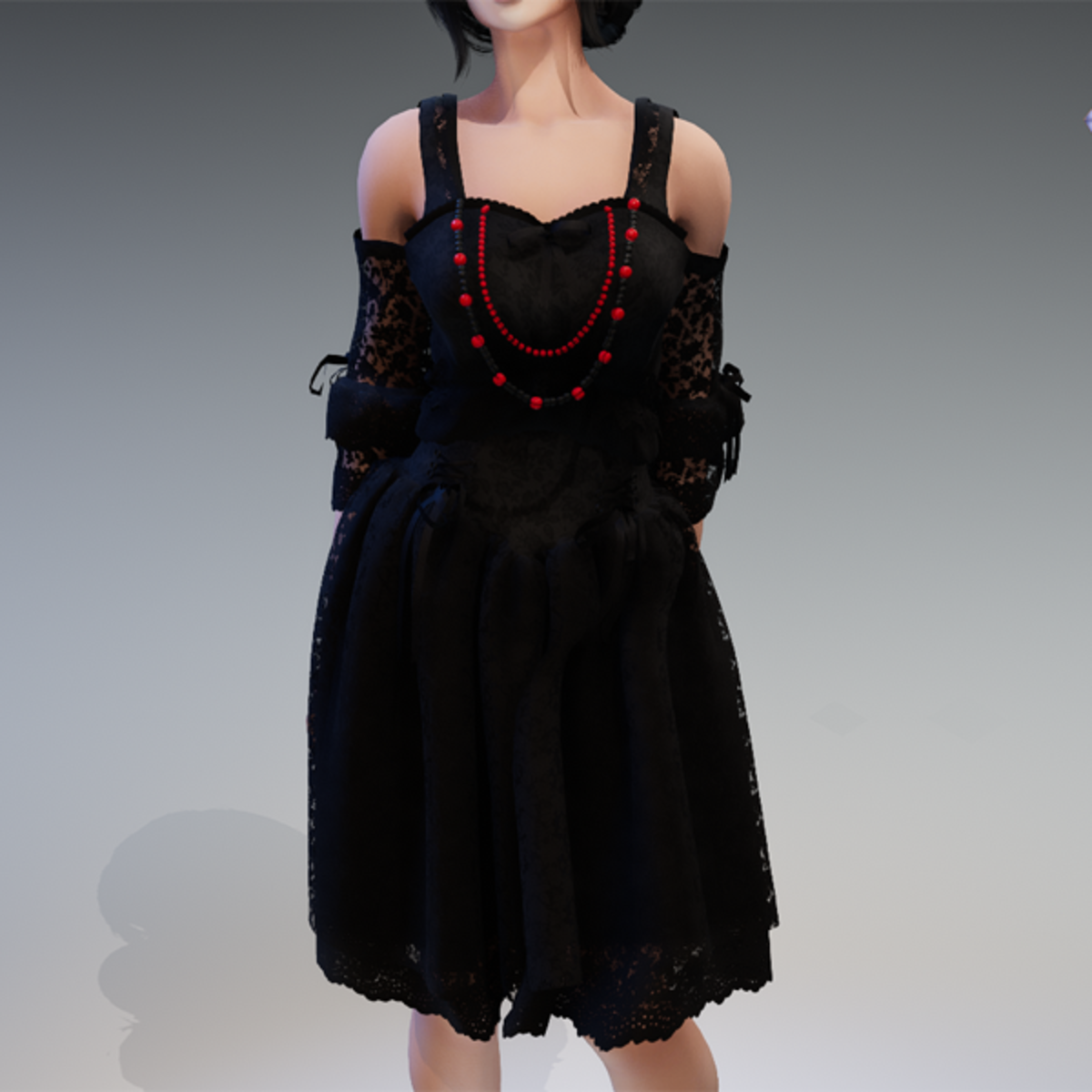 Gothic Fairy Dress "Rokoko" with Red & Black Pearls