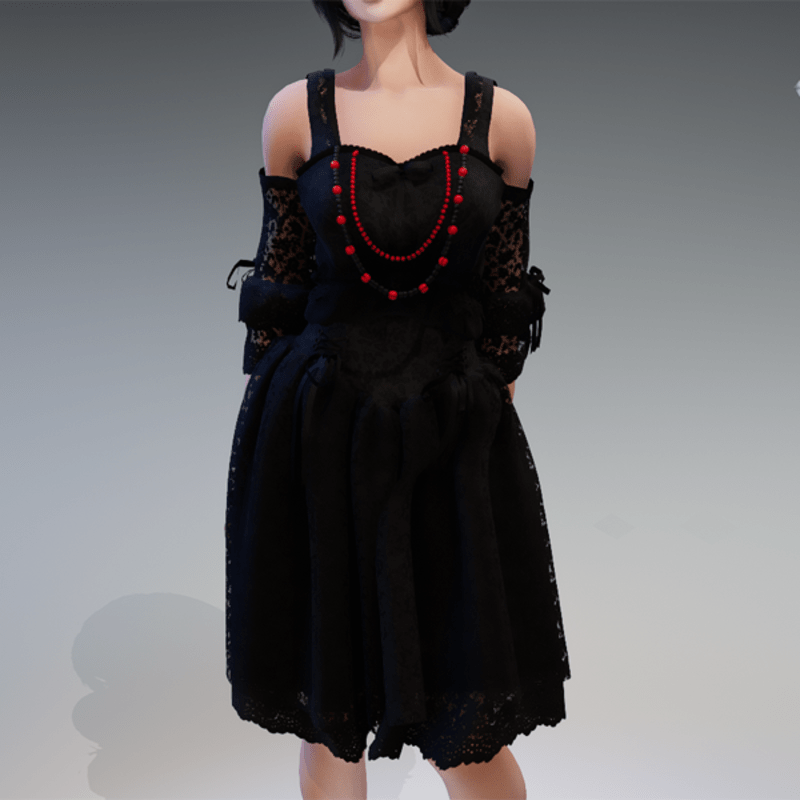 Gothic Fairy Dress "Rokoko" with Red & Black Pearls