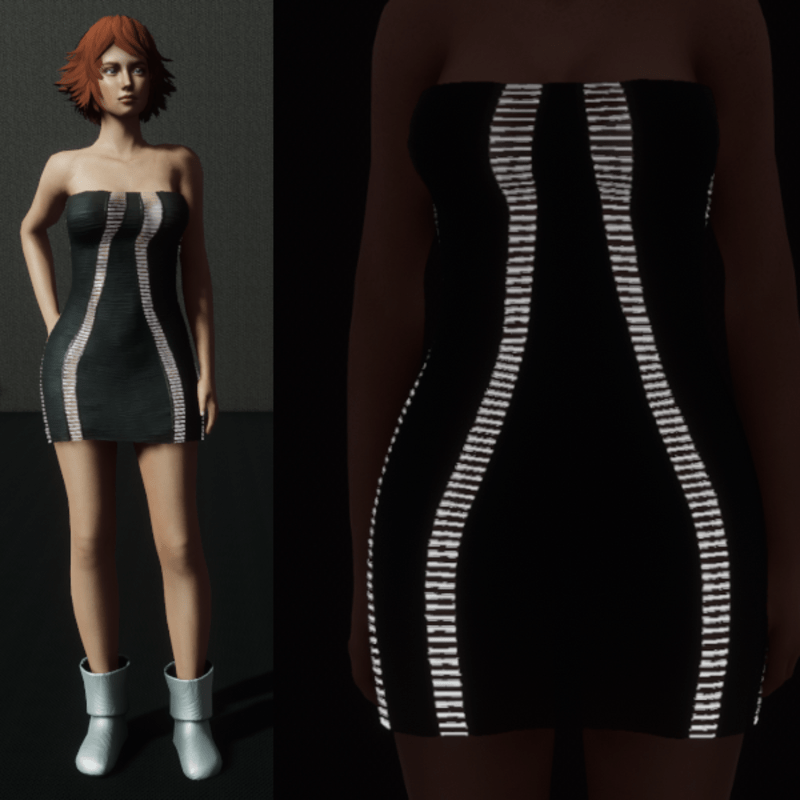 Emissive Animated Razor Cut Dress - Black
