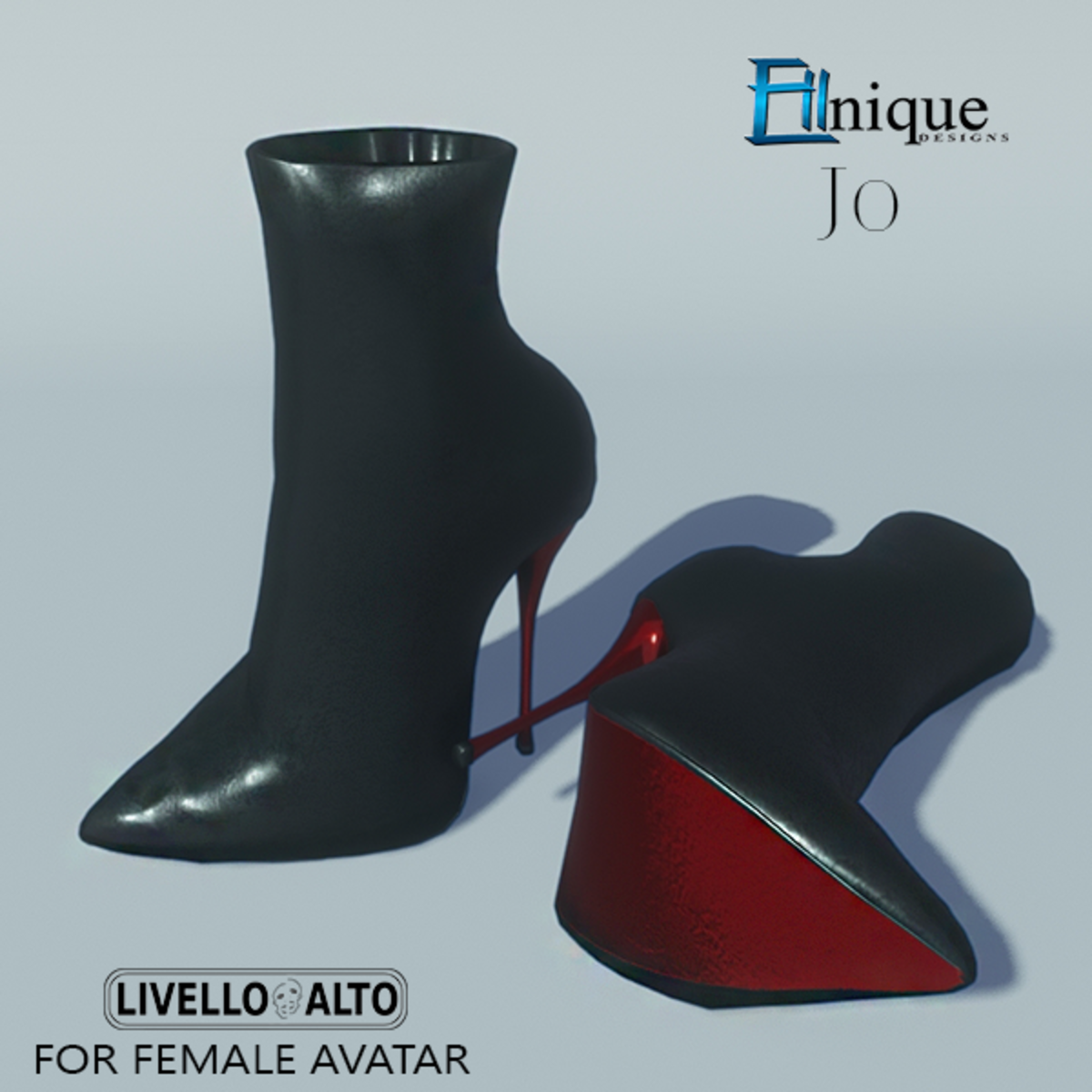 Jo -Black Leather Stiletto Ankle Boots, Red Base -for LIVELLO ALTO Female Avatar