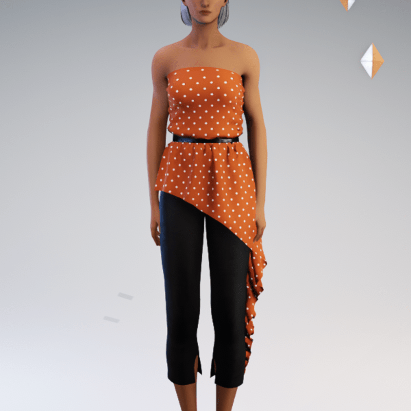 Peplum Pantsuit - Orange Polkadot