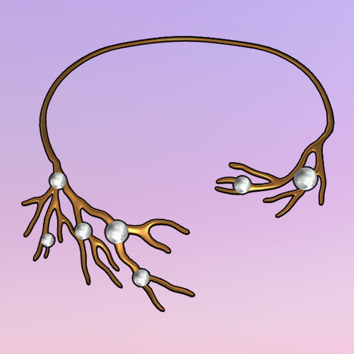 Bare Tree Choker wPearls Gold-White