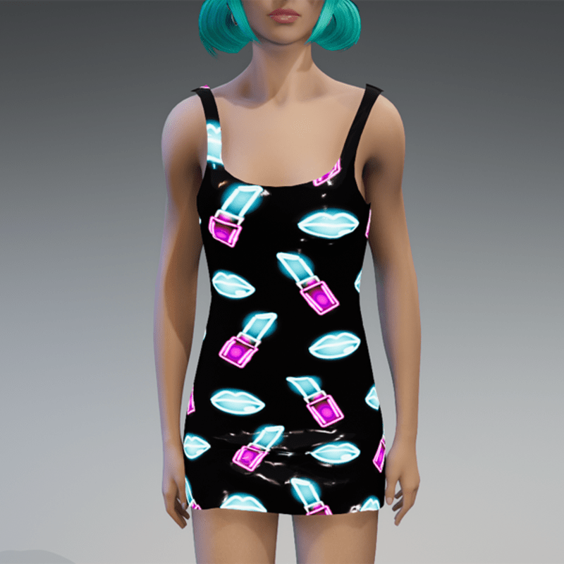 Glowing "Kiss&Lipstick" Plastic Dress in Blue & Pink