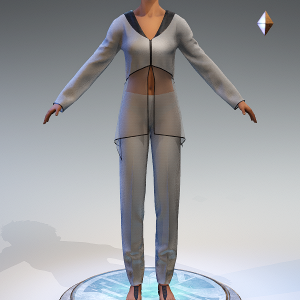 Sheer Tunic Suit - Grey Wool