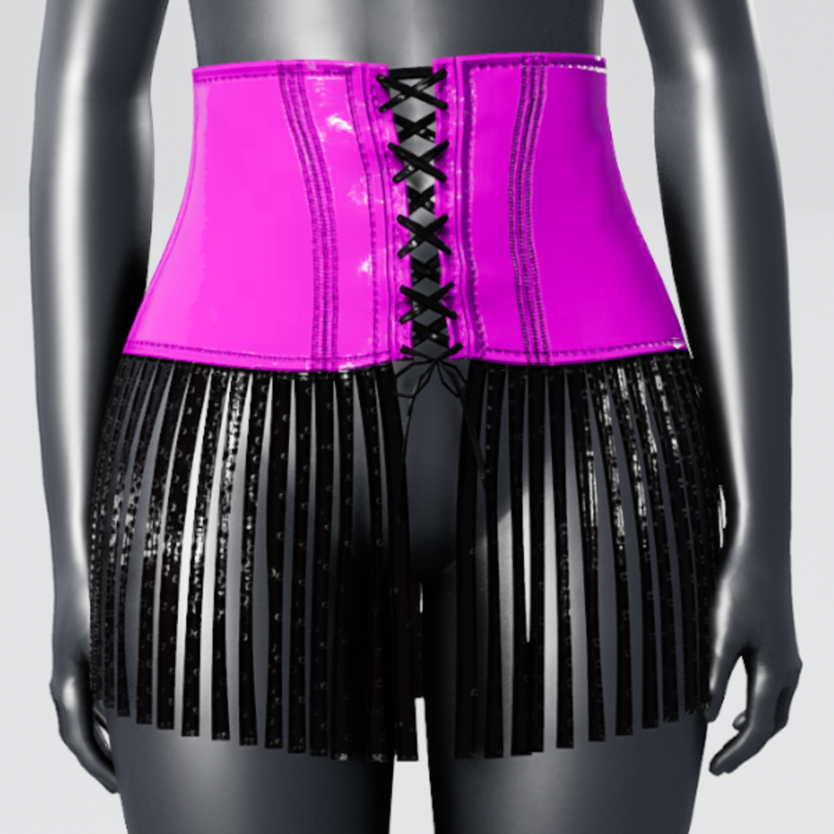 Plastic High Waist Fringe Skirt - Pink