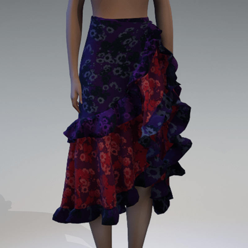 Violet and pink daisy floral ruffle skirt