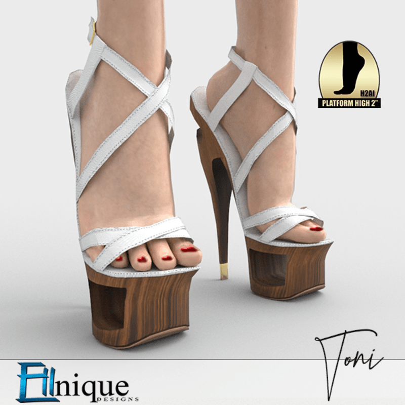 Toni White Denim Strappy Heels 2" High Platform Heel. H2AI