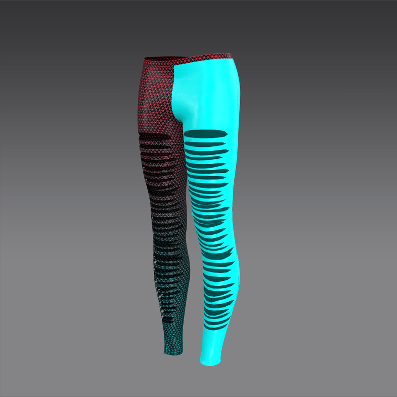 Leggings with holes mettalic and leather blue