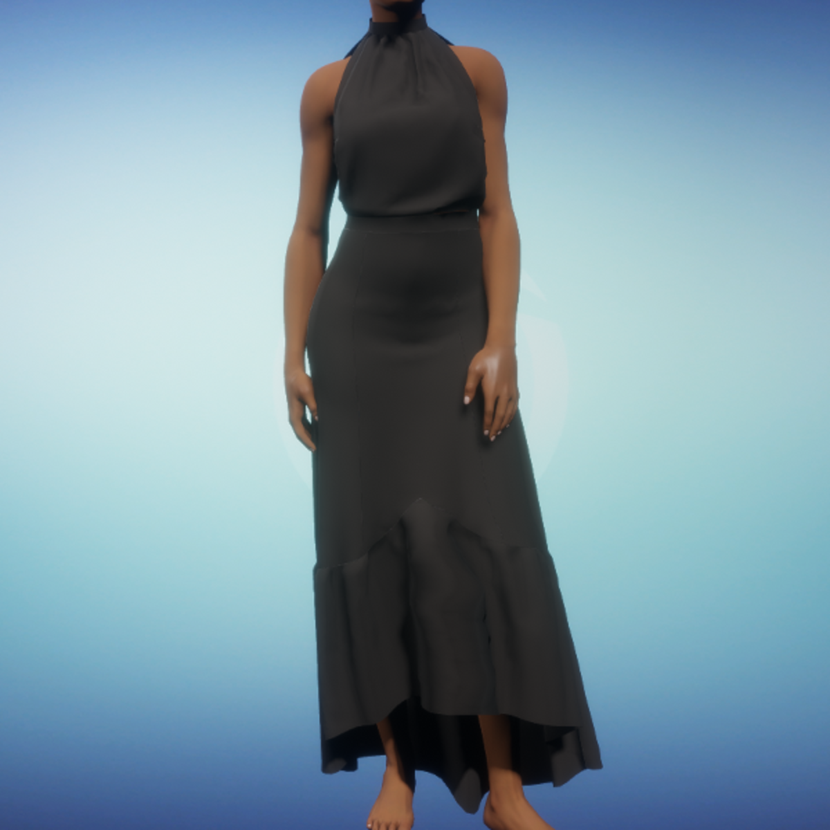 Halter Blouse Dress - Black