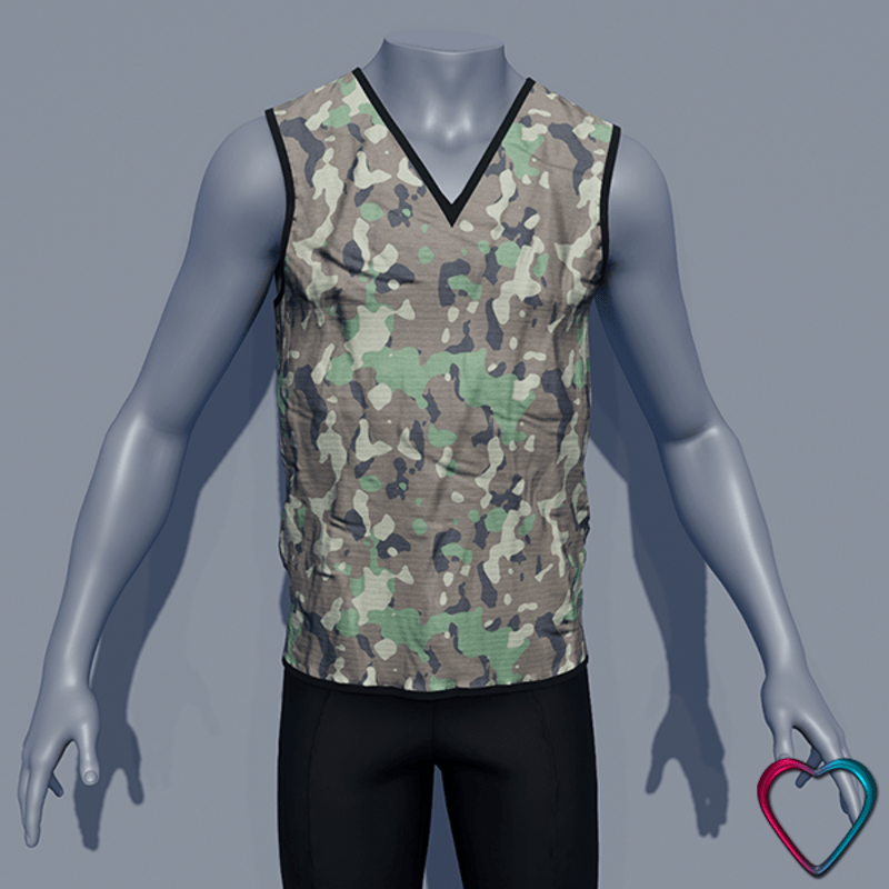 Men V Neck Camo Teeshirt - Green