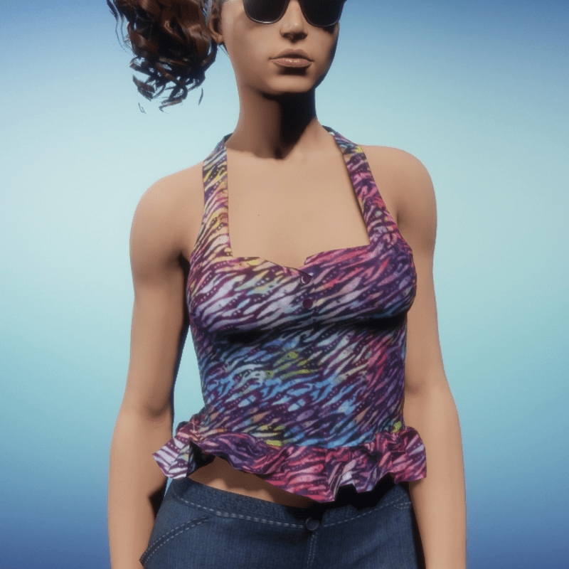 Racer Back - Ruffled Waist Crop Top - Print 1