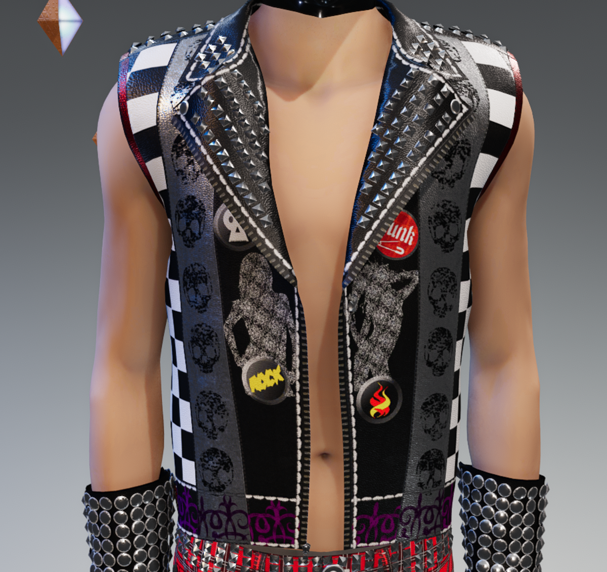 Rock 'n' Roll Sleeveless Leather Jacket v2 - Male