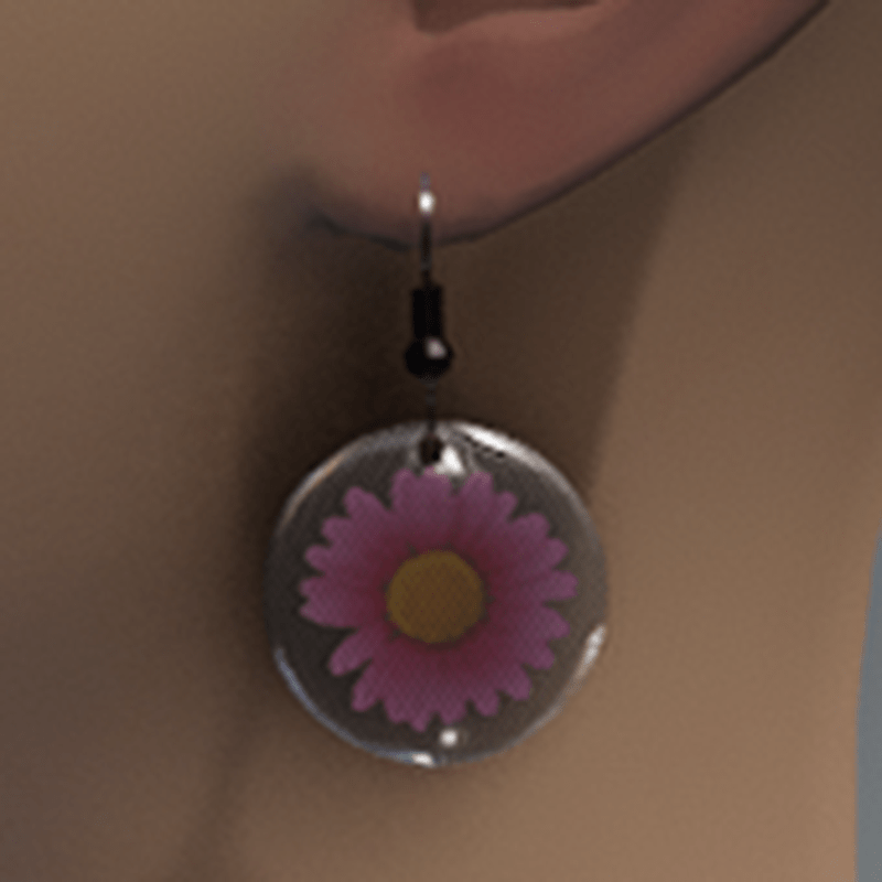 Pink resin daisy earrings