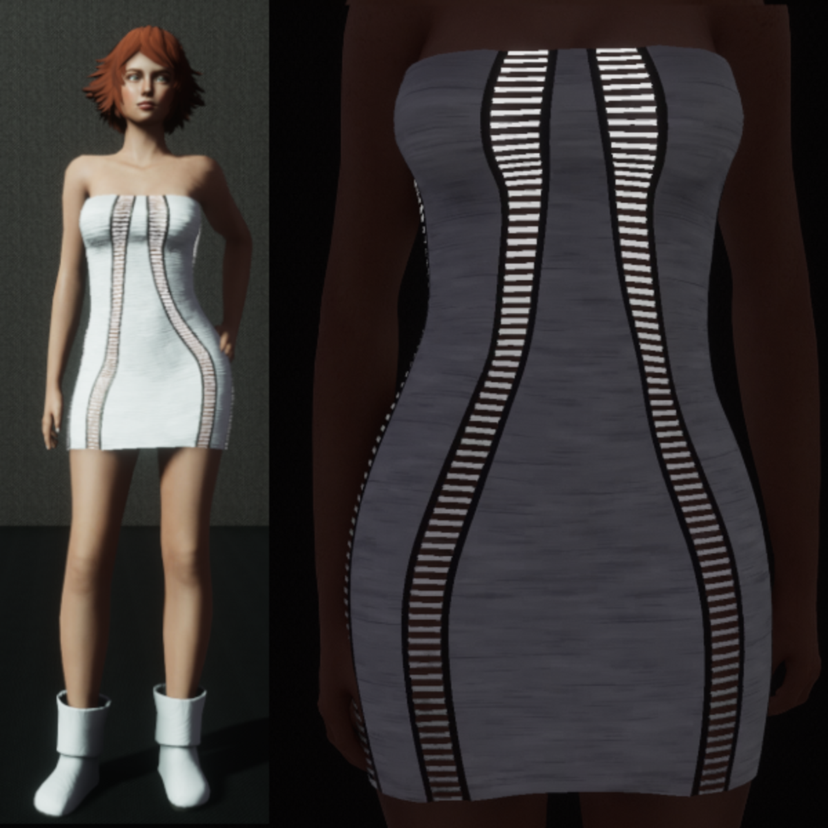 Emissive Animated Razor Cut Dress - White