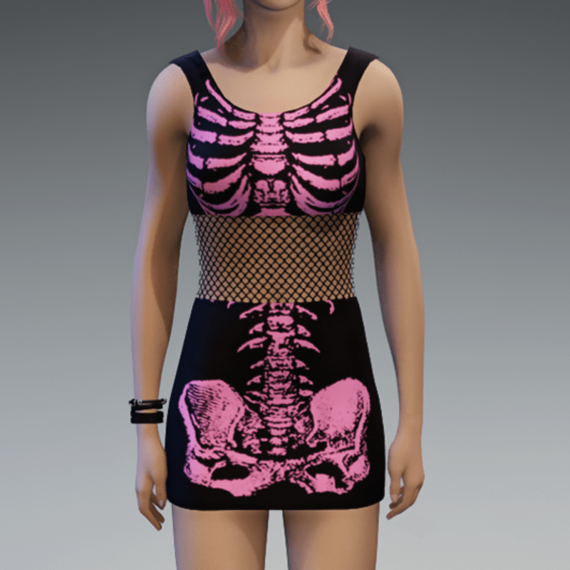 Skeleton Minidress Black and Pink