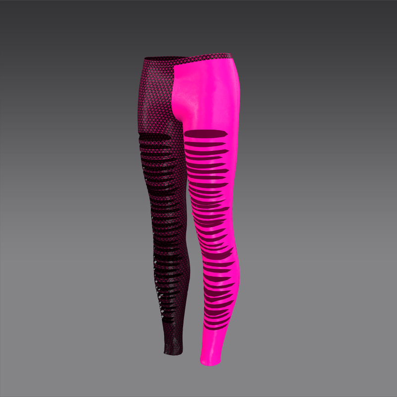 Leggings with holes mettalic and leather pink