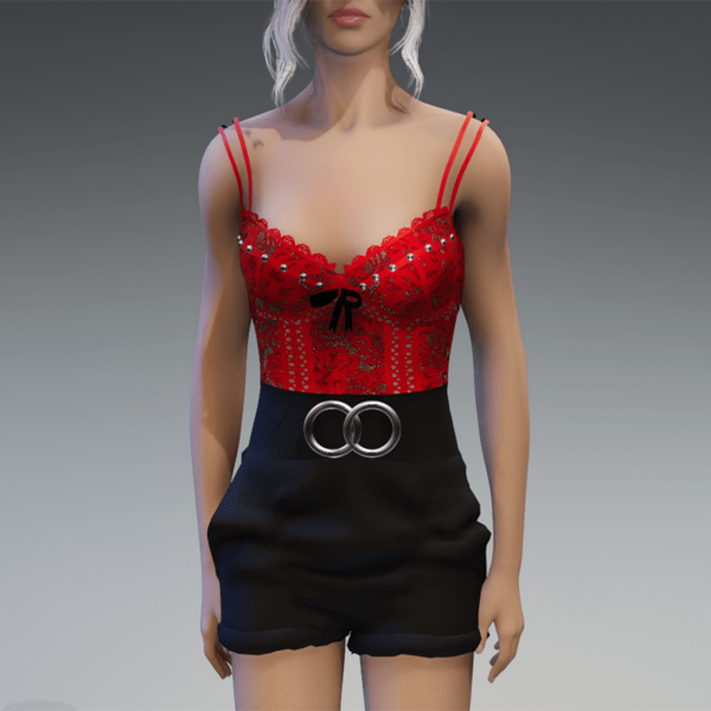 Elegant Shorts & Lace Top in Black & Red