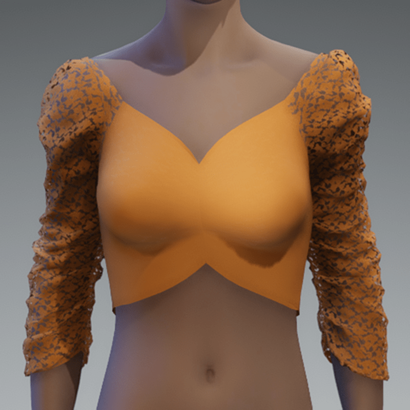 Tangerine lace ruched puff sleeve top