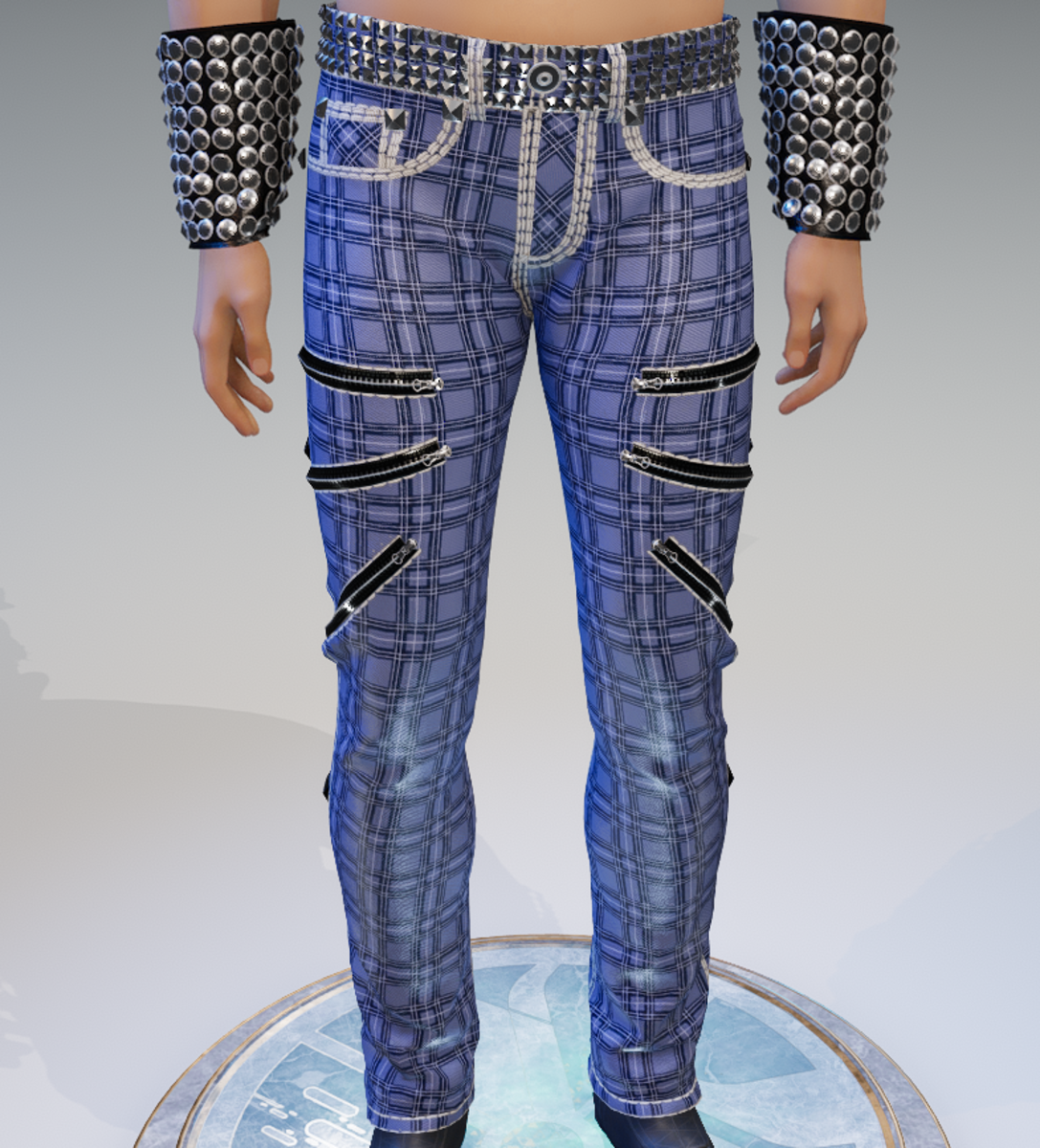 Punk Rock Chaos Blue Plaid Jeans - Male