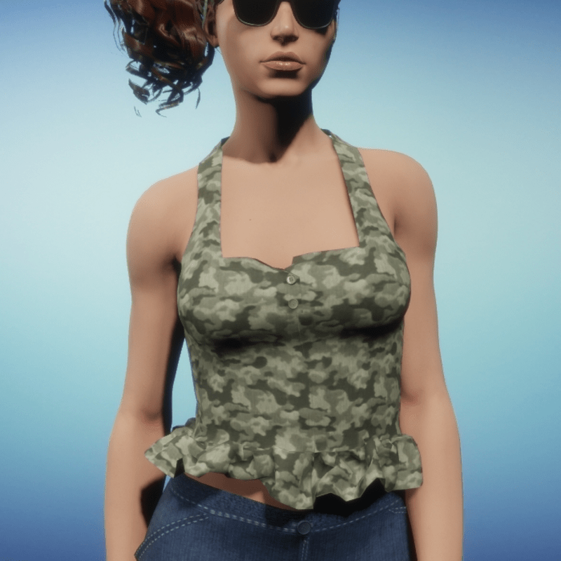 Racer Back - Ruffled Waist Crop Top - Print 3