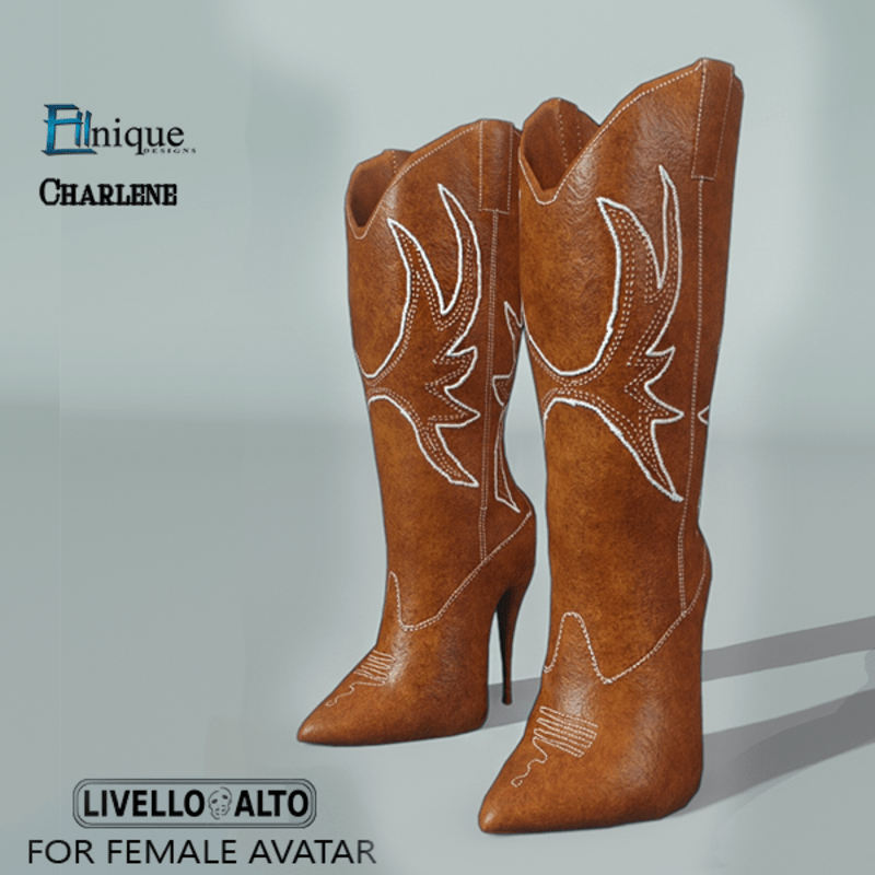 Charlene-Cowgirl Boots, Tan -for LIVELLO ALTO Female Avatar