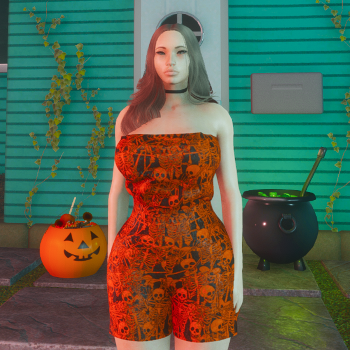 Orange Skeleton Romper