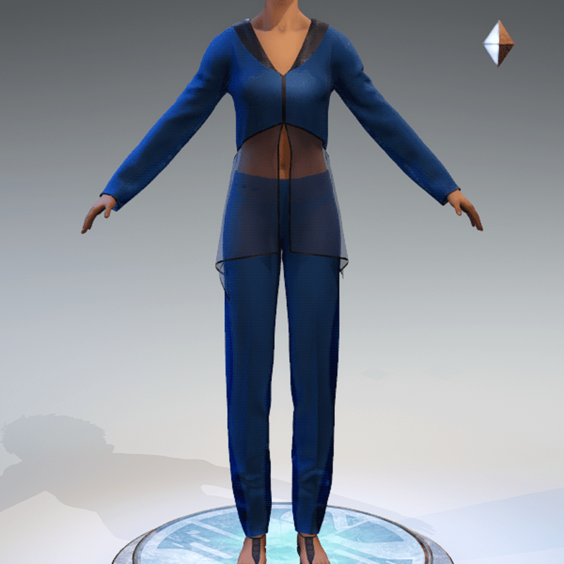 Sheer Tunic Suit - Blue Wool