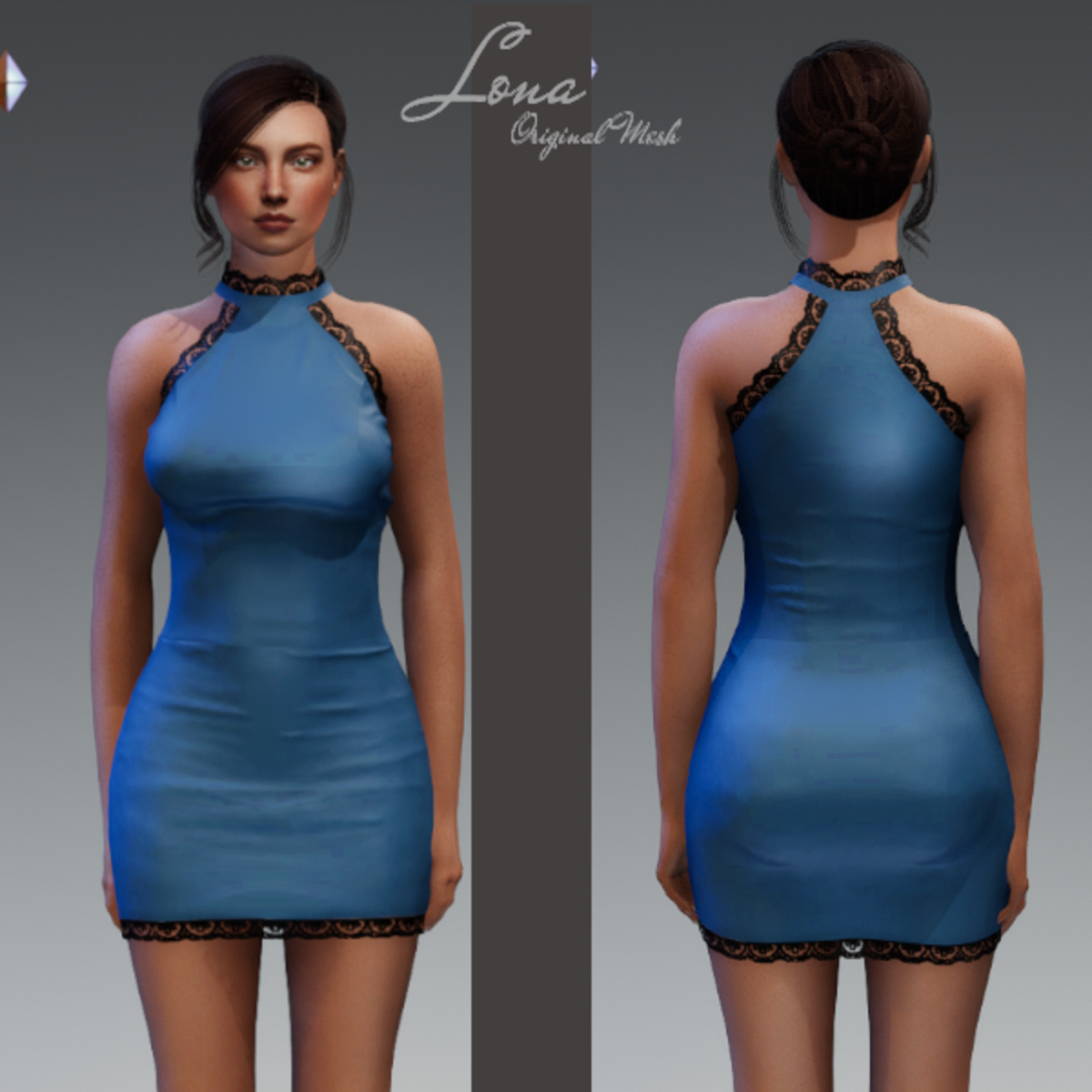 Choker Lace Trimmed Dress - Steel Blue