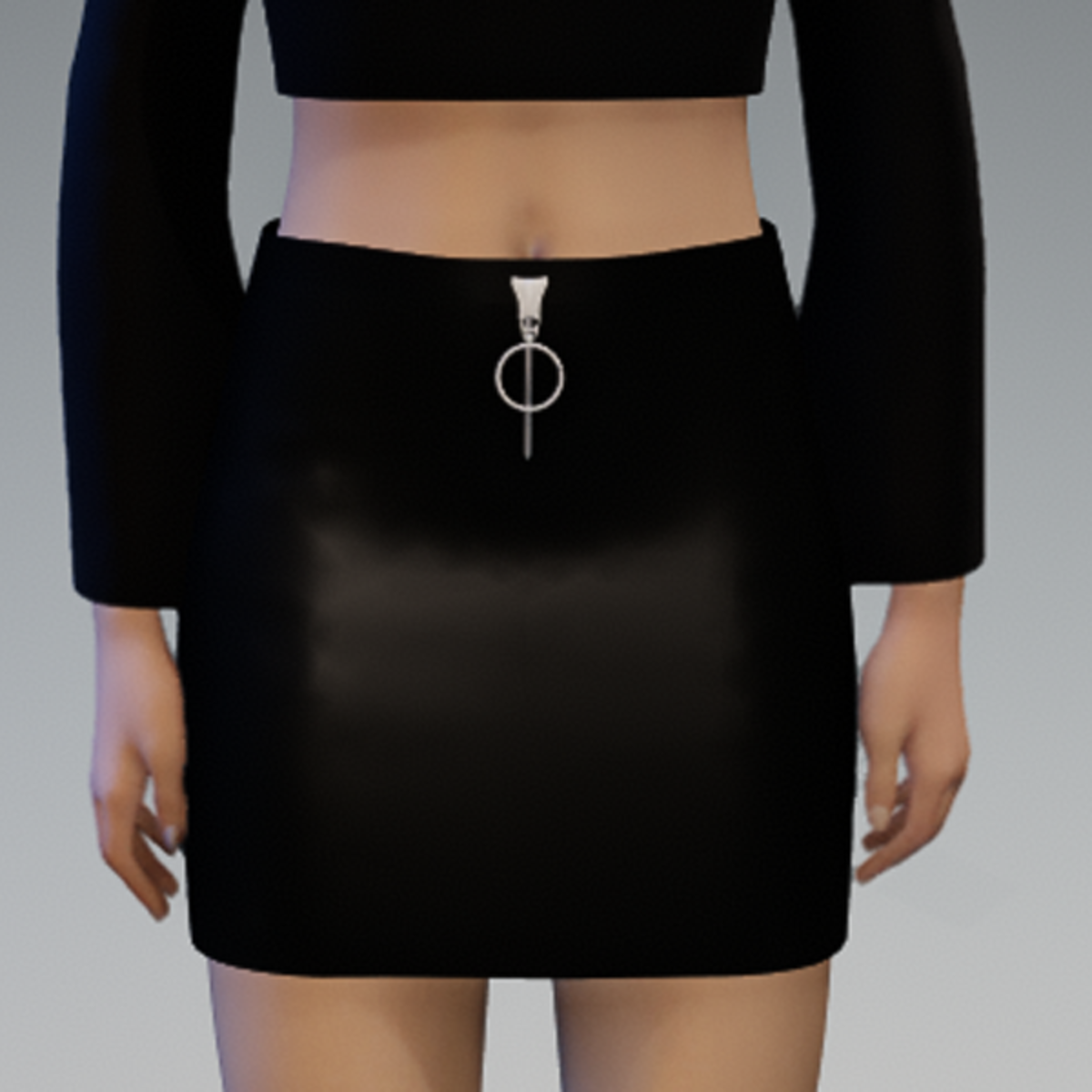 Black Leather Skirt with Silver Zipper